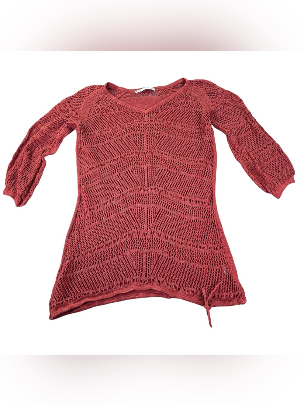 Maurices Open Knit Tunic Sweater Women’s M Rust Ramie Cotton Boho Pointelle